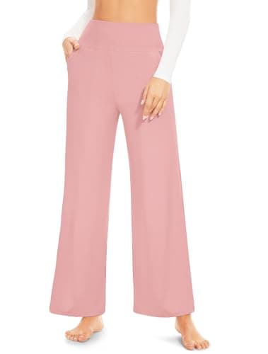 Image of ACTINPUT Yoga Pants for Women Wide Leg Trousers with Pockets Ladies High Waisted Stretch Work Gym Joggers Casual Loose Lounge Pants(Pink,XL)