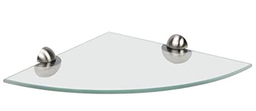 Image of Corner Shelf CSR KIT Wall Mounted Corner Glass Shelf with Chrome Finish Brackets & Fixings, 250mm Diameter, 6mm Thickness for Bathroom, Bedroom, Kitchen & Shower