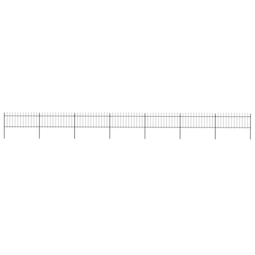 Image of vidaXL Black Garden Fence Spear 11.9x0.8m - Powder-Coated Steel Outdoor Panel Barrier Border with Spear Top Design, Easy Mount Assembly