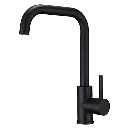 Image of Kitchen Sink Mixer Tap Black Monobloc Mixers Faucet with 360 Swivel Spout, Mono L-Shaped Kitchen Taps with Rectangle Single Lever, Bar Tap with UK Standard Fittings, Matte Black