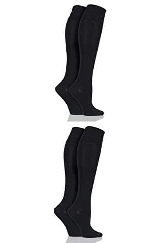 Image of Elle Ladies Plain Bamboo Knee High Socks Pack of 4 Black 4-8