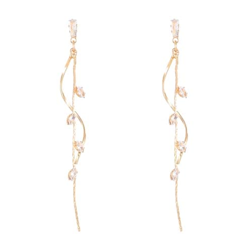 Image of Gold Dangly Earrings for Women,Hypoallergenic Wedding Bridal Leaf Stainless Steel Statement Drop Earrings,Pearl Hoop Tassel Cubic Zirconia Crystal Long Dangle Earring for Women Wedding Prom Party