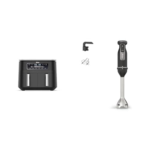 Image of Ninja Foodi Dual Zone Digital Air Fryer, 2 Drawers, 7.6L, 6-in-1, Uses No Oil, Air Fry, Max Crisp & Foodi 2-in-1 Hand Blender & Hand Mixer, Food Processor with 2 Attachments, 850W Powerbase