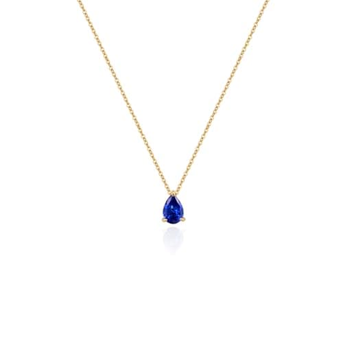 Image of Weviway 18K Gold Plated Teardrop Sapphire Necklace September Birthstone Pendant Necklaces for Women Choker Necklaces Handmade Necklaces for Gift