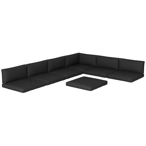 Image of Outsunny 14 Piece Replacement Cushion Set for Rattan Furniture - Outdoor Patio Conversation Set With 7 Seat and 7 Back Pads, Black