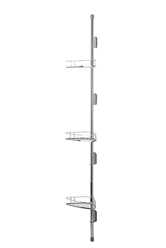 Image of Croydex Chrome Triple Adjustable Basket Shower Caddy Corner Storage Set, 5 Year Rust Free Guarantee, Silver