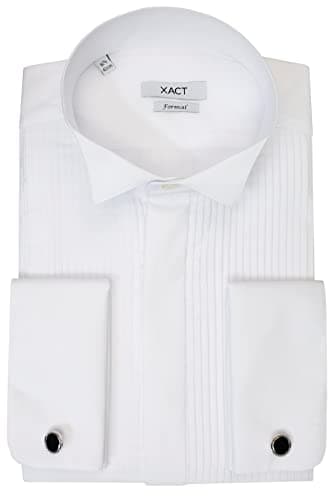 Image of Xact Men's Formal Tuxedo/Dress Shirt with Double Cuff and Cuff Links (White - Wing Collar - Pleated Fly Front) 16"