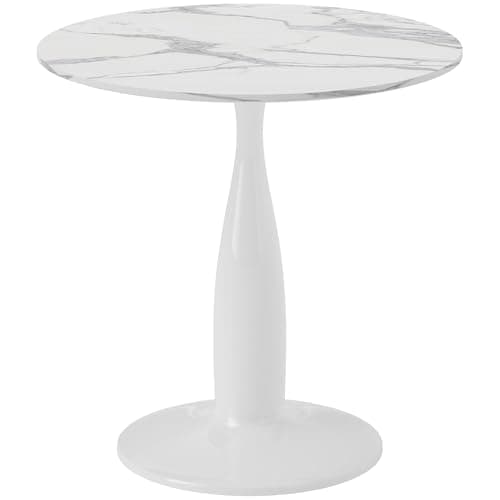 Image of HOMCOM Round Dining Table for 2, Modern Kitchen Table with Steel Base, Non-slip Foot Pad for Living Room, Dining Room, Faux Marbled White