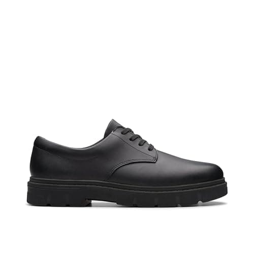 Image of Clarks Boys Lorcam Loop Y Oxford Flat, Black Leather, 4.5 UK