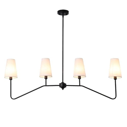 Image of ZenithBeam Kitchen Island Lights,120Cm Pendant Light 4-Light Classic Linear Black Chandelier with White Linen Lampshade E14 Hanging Lights for Bedroom,160W
