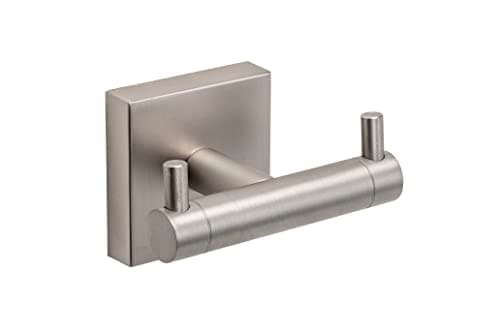 Image of Croydex QM449143 Chiswick Wall Mounted Flexi Fix Double Robe Hook, Brushed Nickel, 54x84x59mm