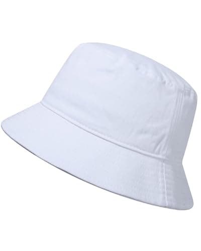 Image of GADIEMKENSD Cotton Bucket Hat for Women Summer Beach Sun Protection Bucket Hats for Men Trendy Portable Outdoor Travel Hat for Golf Hiking Fishing Camping White