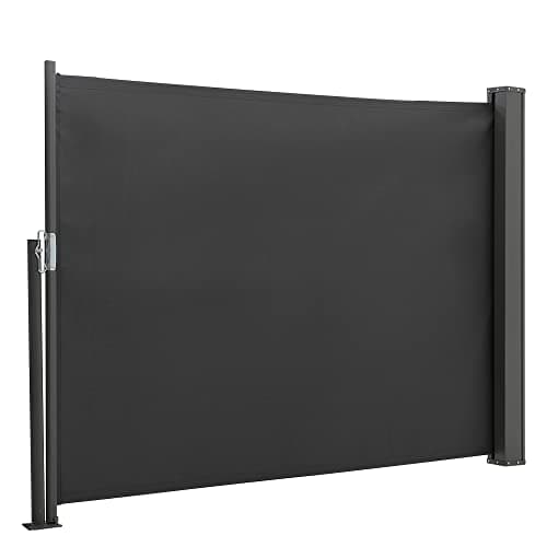 Image of DKIEI Garden Side Awning Sunshade Screen Panel Retractable Privacy Divider Blind Wall Post Mounted for Patio Balcony Terrace Shelters Gazebos, Grey, 3X1M
