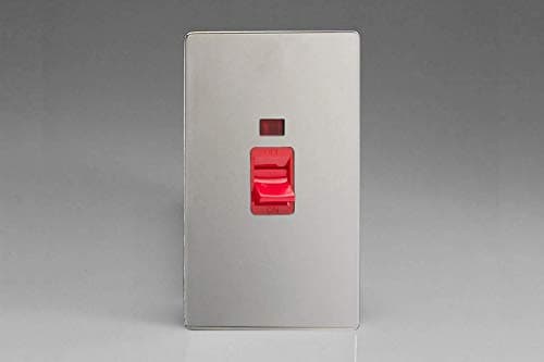 Image of Varilight XDC45NS Screwless Polished Chrome 45A DP Cooker Switch Vertical Twin Plate + Neon