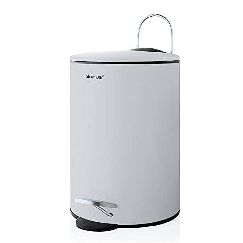 Image of Blomus Tubo pedal bin made of powder-coated steel, moon grey, 3 L capacity, smart close system, removable bucket, exclusive bathroom accessory (H x W x D): 24.5 x 17 x 17 cm, moon grey, 68993