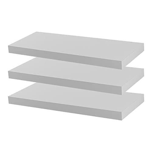 Image of Harbour Housewares Modern Floating Wall Shelf - 60cm - White - Pack of 3 - Photo Gallery Bookshelf Wall Shelves for Living Room Display, Bedroom, Office Storage