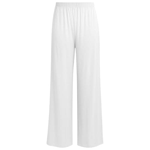 Image of JB MODISH Women’s Palazzo Trousers – Wide Leg Crepe Culottes – Elasticated Waist Flared Pants – Stretch Smart Casual Bottoms (UK, Numeric, 8, 26, Regular, Regular, 3XL | 24-26, White)