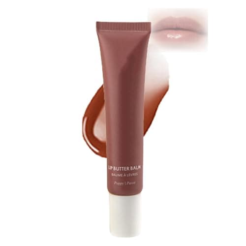 Image of Poppy Lip Butter Balm in Matte Rose-Brown Tinted Sheer Hydration - Nourishing Moisturising Lip Care Balm with Shea Butter & Vitamin E for Smooth Soft Texture & Glossy Finish, Daily Use Essential