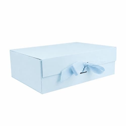 Image of Emartbuy Blue Flat Pack Magnetic Gift Box with Ribbon – 20 x 18.2 x 8 cm – Fits Jewellery, Candles & Small Gifts – Birthdays Weddings Christmas Corporate Gifting Trade Wholesale