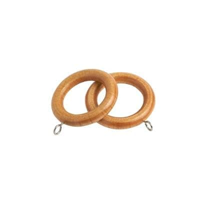 Image of Wooden Curtain Pole Ring Hooks With Eyes for 28mm Poles (Light Ash, Pack Of 16)