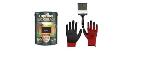 Image of FAB INT PRODUCTS Cuprinol Ducksback 5 Year Waterproof for Sheds and Fences, 5L, Include Glove L, 4" Brush, (Black)
