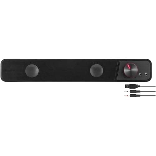 Image of Speedlink BRIO Stereo Soundbar – for computer, excellent audio quality, 12 watt, compact design, 2x 3.5mm jack plug connection + USB-A plug, volume control, headphone and microphone socket, black