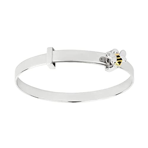Image of D for Diamond Children's Platinum Plated Recycled 925 Sterling Silver Diamond Enamel Bumble Bee Bangle Bracelet