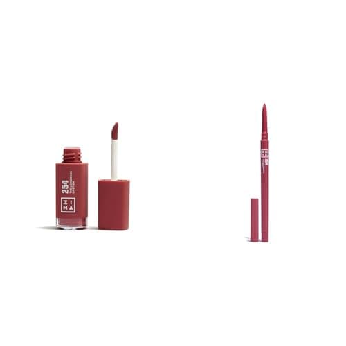 Image of 3INA MAKEUP - The Longwear Lipstick 254 + The Automatic Lip Pencil 254 - Dark pink nude - Matte Liquid with Hyaluronic Acid + Waterproof Lip Liner – Vegan – Cruelty Free