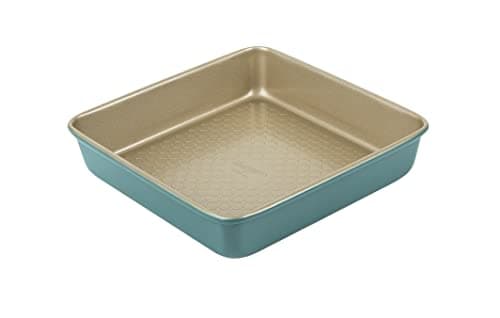 Image of Prestige x Nadiya Square Cake Tins for Baking - Non Stick 9 Inch Cake Tin, Dishwasher Safe Steel Bakeware, Teal & Gold