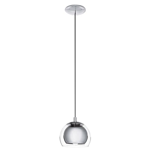 Image of Eglo Pendant Light Rocamar, 1-Light Hanging Lamp, Metal Pendant Lamp in Chrome and Clear Glass, Dining Table Light, Hanging Living Room Lamp with E27 Socket