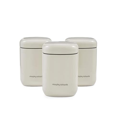 Image of Morphy Richards Equip Set 3 Storage Canisters, 15.5x10cm, 3 Pack Durable Carbon and Stainless Steel Set, Airtight Lid, Versatile Suitable Tea, Coffee, Sugar, Pasta, Dry Foods, Cream, 830002
