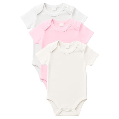 Image of rise&Raba Baby Bodysuit 3 Pcs | 100% Organic Cotton Half Sleeve Comfortable Button Baby Vests for Boys and Girls | Cute,Cosy, Soft 0-4 Years Unisex Onesies (White-Ecru-Pink, 6-9 Month)