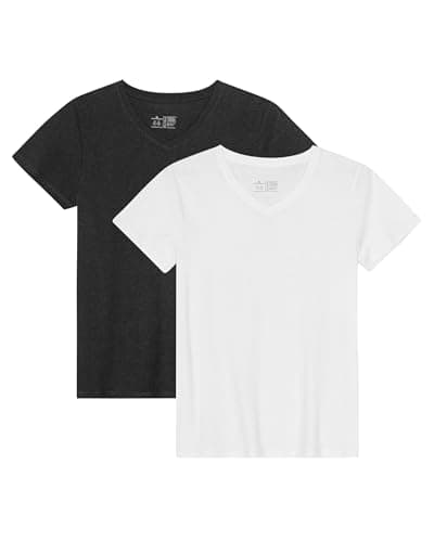 Image of DANISH ENDURANCE Womens T Shirts, Organic Cotton Ladies Tops, Soft V-Neck T-Shirts for Women, 1 & 2-Pack, Multicolour (1x White, 1x Black), L