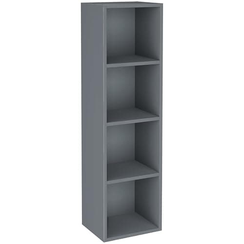 Image of Blisswood Wooden Bookcase, 4 tier Bookshelf Storage Shelves, Cube Storage unit, Narrow shelving unit for Home, living room display shelves, bedroom and office furniture (Grey)