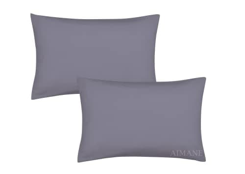 Image of AIMANE® Percale Pair of Housewife Pillowcases 50 x 75 CM Polycotton Easy Care Plain Dyed Pillowcases Envelope Closure (Grey, Housewife Pillowcases)