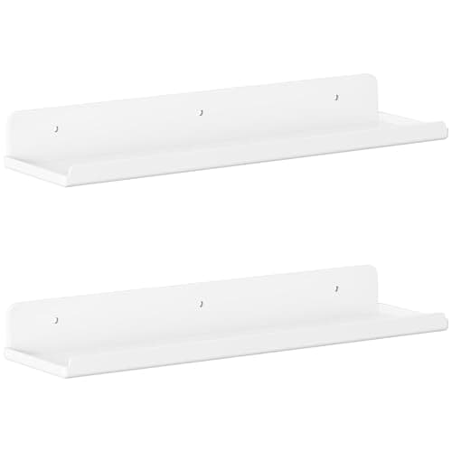 Image of Lifewit Floating Shelves for Wall, 2 Pack White Plastic Shelf 38.1cm Room Decor for Bookcase/Vinyl Record Display/Photo/Picture in Bedroom, Bathroom, Kitchen Storage and Organization 38 x 9 cm/15x4