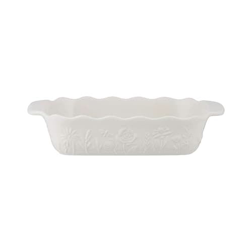 Image of Mason Cash in The Meadow Cream Medium Rectangular Baker 22.5 x 18cm | 1.7 Litre Floral Embossed Stoneware Oven-to-Table Dish for Baking, Vegetables & Desserts
