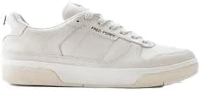 Image of Fred Perry Mens Womens Unisex B7325 B300 Textured Leather Court Trainers Sneakers in Porcelain & Black 8 UK 42 EU