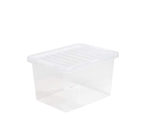 Image of Wham 5X 25 Litre Clear Plastic Stacker Box Large Storage Box with Lids
