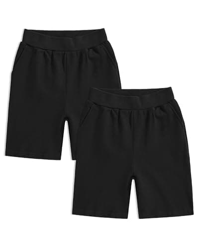 Image of Auranso Boys School Shorts Kids Black School PE Sports Cycling Shorts Boys Black Shorts with Pockets 2 Pack, 9-10 Years