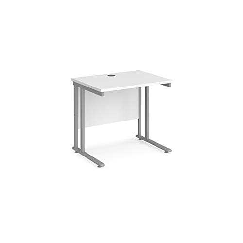 Image of Mr Office Maestro 25 straight desk 600mm deep - silver cantilever leg, White, 800