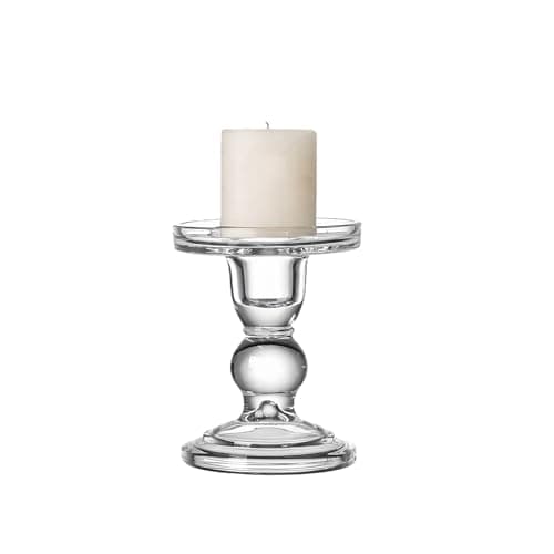 Image of Glass Candle Holder Clear Pillar Candle Stand Candlestick for Dinner Table Wedding Party Home Decoration (Height 3.5 inch)