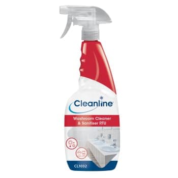 Image of Cleanline Washroom Cleaner & Sanitiser, 6x750ml, Foaming Trigger Spray, Lemon Fragranced, for Basins, Sinks, Tiles, Cabinets, Counters - 6x750ml