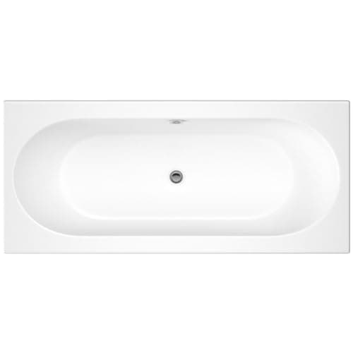 Image of iBathUK Standard Round Double Ended Bath, Modern Straight Edge Design, Compact Space-Saving Fit, Durable and Easy to Clean, Ideal for Contemporary Bathrooms in White Acrylic Tub, 1700x700mm