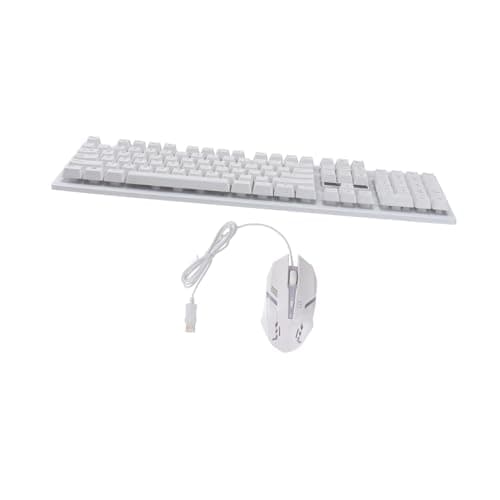 Image of CAXUSD Luminous Typewriter Keyboard Wired Mechanical Feel and Non Conflict Design, White Plastic Keyboard Mouse Set 104 Keys for Gamers in Office and Cafe