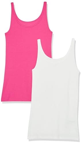 Image of Amazon Essentials Women's Slim-Fit Thin-Strap Tank Top, Pack of 2, Dark Pink/White, XL