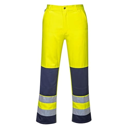 Image of Portwest TX71 Seville Hi-Vis Contrast Waterproof Work Trousers Yellow/Navy, Large