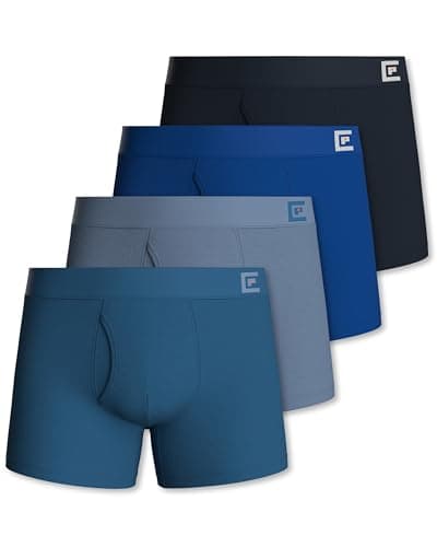 Image of Pierre Calvini Boxers for Men With Fly - Anti-Chafe Mens Boxers - Soft, Breathable Men's Boxer Shorts - Supportive, Tag-Free, Everyday Cotton Underwear Multipack - 4 Pk - Blue - Medium