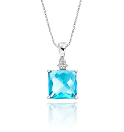 Image of Anakao 9ct White Gold Necklace for Women with a Blue Topaz Gemstone and Diamonds, Blue Topaz Pendant Necklace For Women with a 3.80ct Square-Shaped Blue Topaz and 0.03ct Diamonds, with a 20 Inch Chain