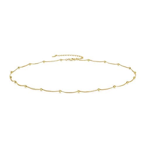Image of CERSLIMO Sterling Silver Necklace 9ct Gold Plated Choker Necklace 16'' Chain for Women Girls Ladies Girlfriend Friend Men Birthday Jewellry Gift